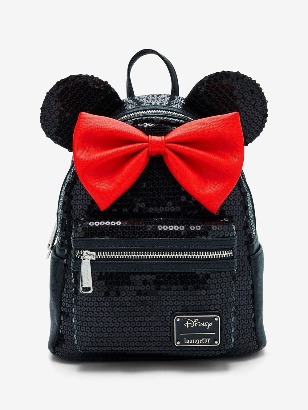 Loungefly Black Sequin Mini Backpack with Red Bow